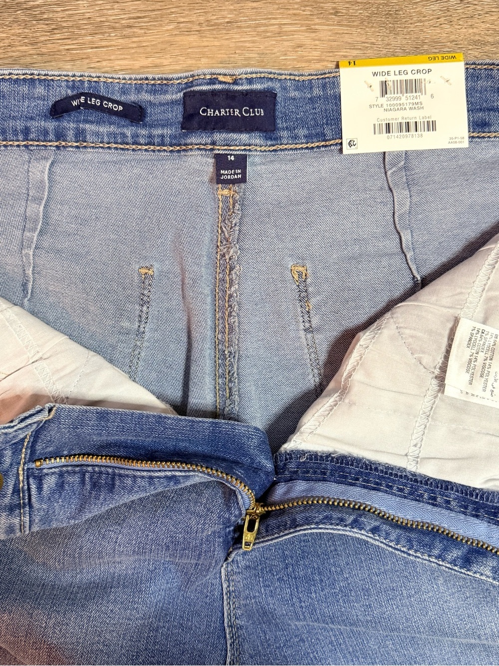 NWT Charter Club Wide Leg Crop Jeans Size 14 Light Wash Cropped Denim - Picture 7 of 10